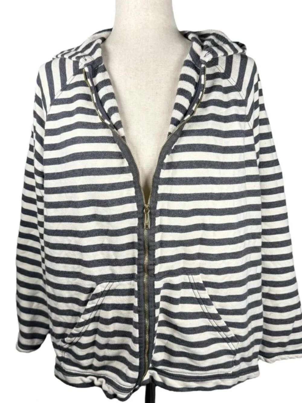 Liz Claiborne Boxy Gray and White Striped Hoodie - Picture 2 of 7